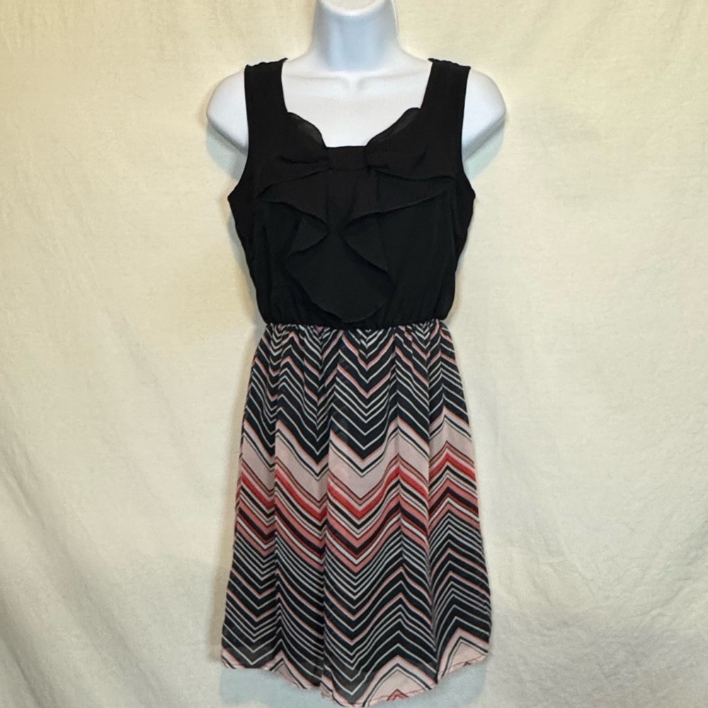 G-165 A. Byer Black & Pink Sleeveless‎ Lined MIDI Summer Dress Size XS